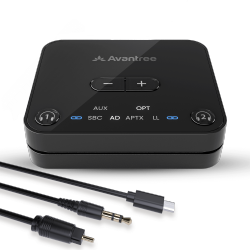 AVANTREE Audikast 3 - Bluetooth 5.3 Transmitter for Tv With Optical Or Aux Audio Output Port, Dual Link for 2 Headphones, And 100Ft Long Range