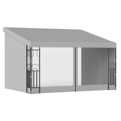 OUTSUNNY 10' X 13' Lean to Outdoor Pergola Canopy \w 2 Curtains And 2 Nettings, Wall Mounted Deck Gazebo Outdoor Sun Shade Shelter, Uv Resistant
