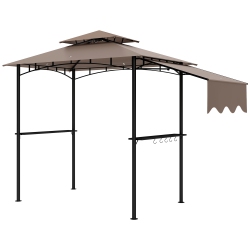 OUTSUNNY 8' X 5' Grill Gazebo, Double Tiered Outdoor Bbq Gazebo \w Side Awning, 2 Side Shelves And 6 Hooks, Barbecue Grill Gazebo Shelter for Patio