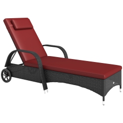 OUTSUNNY Wicker Chaise Lounge, Outdoor Lounge Chair, Pe Rattan Patio Sun Lounger \w Head-Rest, 5-Level Height Adjust Backrest, Cushion & Wheels