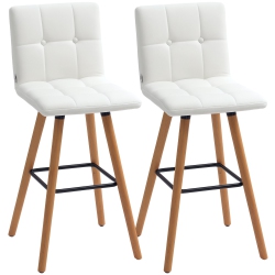 HOMCOM Modern Bar Stools Set Of 2, 38" Upholstered Kitchen Island Stool With Solid Wood Legs, Backrest And Steel Footrest for Dining Room, Kitchen