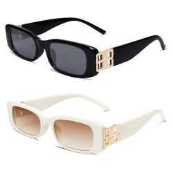 MEHIAZ 2 Pack Rectangle Sunglasses for Women 90S Retro Trendy Y2K Aesthetic Vintage Square Sunglasses Ar82037 In Multicolor