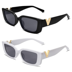 MEHIAZ 2 Pack Rectangle Sunglasses for Women 90S Retro Trendy Y2K Aesthetic Vintage Square Sunglasses Ar82037 In Multicolor