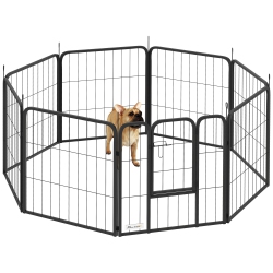 PAWHUT 8 Panels Dog Playpen, 22"w X 24"h Heavy Duty Pet Fence \w Door & Strap for Indoor Outdoor Backyard Garden, Portable & Foldable Puppy Pet