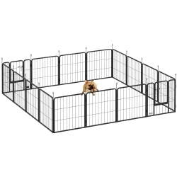 PAWHUT 16 Panels Dog Playpen, 22"w X 24"h Heavy Duty Pet Fence \w Door & Strap for Indoor Outdoor Backyard Garden, Portable & Foldable for Small Dogs