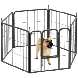 PAWHUT 6 Panels Dog Playpen, 22"w X 24"h Heavy Duty Pet Fence \w Door & Strap for Indoor Outdoor Backyard Garden, Portable & Foldable Puppy Pet Pen