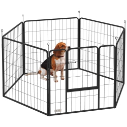 PAWHUT Dog Playpen, 31.5"w Heavy-Duty Metal Puppy Play Pen, Pet Exercise Fences for Outside And Indoor, Diy Design \w Door for Medium Dogs, 6