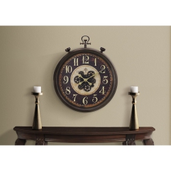 MONARCH SPECIALTIES I 9074 - Clocks, 24" Round, Gear Mechanism, Wall Clock, Brown, Traditional