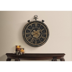 MONARCH SPECIALTIES I 9073 - Clocks, 24" Round, Gear Mechanism, Wall Clock, Brown, Transitional
