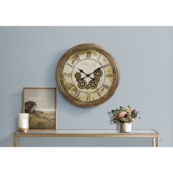 MONARCH SPECIALTIES I 9071 - Clocks, 23" Round, Gear Mechanism, Wall Clock, Antique Brown, Transitional