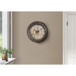 MONARCH SPECIALTIES I 9081 - Clocks, 15" Round, Wall Clock, Antique Brown, Transitional