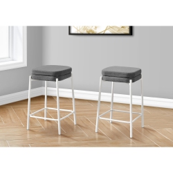 MONARCH SPECIALTIES I 2227 - Barstool, Counter Height, Set Of 2, Kitchen, Grey Fabric Metal, Contemporary, Modern In White
