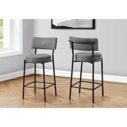 MONARCH SPECIALTIES I 2246 - Barstool, Counter Height, Set Of 2, Kitchen, Grey Fabric Metal, Contemporary, Modern In Black