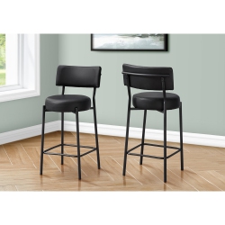 MONARCH SPECIALTIES I 2245 - Barstool, Counter Height, Set Of 2, Kitchen Leather Look Metal, Contemporary, Modern In Black