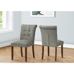 MONARCH SPECIALTIES I 1218 - Dining Chair, 38" Height, Set Of 2, Upholstered, Dining Room, Side, Kitchen Fabric, Walnut Wood Legs, Modern In Grey