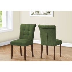 MONARCH SPECIALTIES I 1219 - Dining Chair, 38" Height, Set Of 2, Upholstered, Dining Room, Side, Kitchen Fabric, Walnut Wood Legs, Modern In Green