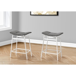 MONARCH SPECIALTIES I 2387 - Barstool, Counter Height, Set Of 2, Kitchen, Grey Fabric Metal, Contemporary, Modern In White