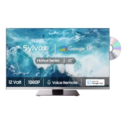 SYLVOX 12 Volt Tv, 22" Smart Tv \w DVD Player, 1080P Newest Google Tv Support Download Apps \w Google Assistant, Ac/dc Powered Tv for Rv Camper Boat