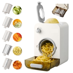 GLOWWISE Electric Cheese Grater: 5-In-1 \w 5 Blades for Cheese, Carrots, Potatoes, And Veggies. Features 110MM Large Caliber And Built-In Storage