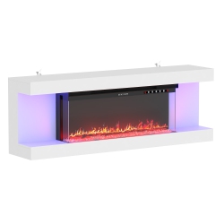 HOMSEE Tv Cabinet With Electric Fireplace & RGB Led Lights, Modern Media Console for Living Room (66.5" W X 13.8" D X 23.2" H) In White
