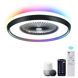 HUMHOLD 24" Bladeless Ceiling Fan \w RGB Light Remote, Smart Led \w Voice/app Control, Modern Low Profile Dimmable Light for Bedroom Living Room -