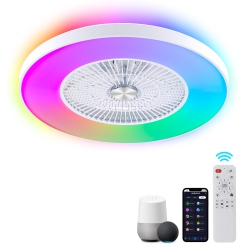 HUMHOLD 24" Bladeless Ceiling Fan \w Lights And Remote/app/voice Control, Low Profile \w RGB Lights, Enclosed Flush Mount for Kid's Bedroom/living
