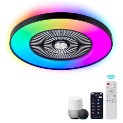 HUMHOLD 24" Bladeless Ceiling Fan \w Lights And Remote/app/voice Control, Low Profile \w RGB Lights, Enclosed Flush Mount for Kid's Bedroom/living