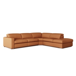 VALENCIA Clara Leather Reclining Sectional Sofa \w Right Hand Chaise | Nappa 11000 Top Grain Leather, Zero Wall Design, Adjustable Headrests, Cognac