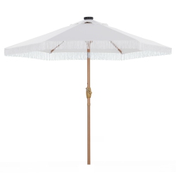 AINFOX 7.5Ft Patio Umbrella With Fringe& Led Lights In Beige