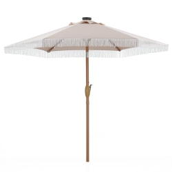 AINFOX 7.5Ft Patio Umbrella With Fringe& Led Lights Khaki