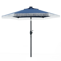 AINFOX 7.5Ft Patio Umbrella With Fringe& Led Lights In Navy Blue