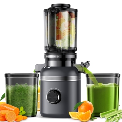 GLOWWISE Cold Press Juicer \w Built-In Blades And A 4.35" Wide Chute for Whole Fruits/veggies. Quiet, Easy to Clean, And High Juice Yield For
