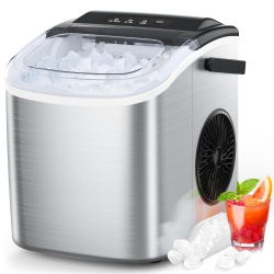 COWSAR Ice Maker Countertop, Stainless Steel Portable Ice Maker Machine \w Self-Cleaning, 26.5Lbs/24Hrs, 6 Mins/9 PCs Bullet Ice, Perfectly for Home