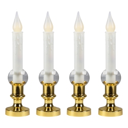 NORTHLIGHT Led Flickering Window Candle With Timer - 8.5" - Brass And - Set Of 4 In White