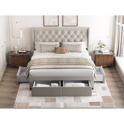 AYKAH Brittany Velvet King Size Bed \w Storage Drawers, Upholstered Headboard, Metal Bed Frame \w High Headboard, No Box Spring Required, Easy To
