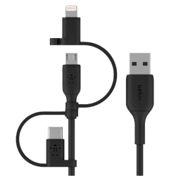 BELKIN Refurbished (Good) 3-In-1 1M (3.3Ft) USB-A to MicroUSB Cable With USB-C/lightning Adapters- Cac001Bt1Mbk In Black