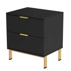 HOMSEE Nightstand With 2 Drawers And Gold Metal Legs, Sleek And Functional Bedside Table (19.7" L X 15.7" W X 17.9" H)， In Black
