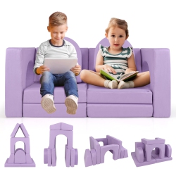 GYMAX 8 PCs Modular Kids Play Couch Sofa W/ Suede Fabric Cover High-Density Foam In Purple
