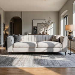 AYKAH Enigma 3 Seater Sofa, Modern Upholstered Comfortable Sofa 76 Inch \w Channel Tufting, Armrest, Metal Legs, Perfect for Living Room Furniture