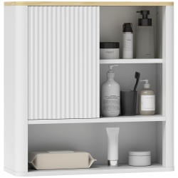 HOMCOM Medicine Cabinet With Adjustable Shelves, Bathroom Wall Cabinet With Fluted Panel Door, Bathroom Cabinet With Curved Profile Design In White