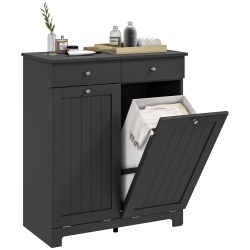 HOMCOM Laundry Cabinet, Tilt Out Double Laundry Hamper With 2 Removable Baskets And 2 Drawers, Bathroom Hamper Cabinet With 2 Beadboard Doors