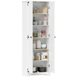HOMCOM 67" Farmhouse Pantry Cabinet, Tall Kitchen Pantry With Adjustable Shelves, Freestanding Storage Cabinet With Recessed Doors, Distressed