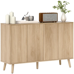 HOMCOM 47" Sideboard Buffet Cabinet With Storage, Modern Fluted Coffee Bar Cabinet With Adjustable Shelves And Wood Legs, Kitchen Credenza, Oak