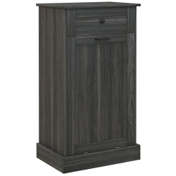 HOMCOM Tilt Out Trash Cabinet, Hidden Garbage Bin Cabinet With Drawer And Solid Wood Countertop, Free Standing Kitchen Trash Can Holder, Charcoal