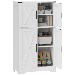 HOMCOM 42.5" Farmhouse Kitchen Pantry Cabinet, Freestanding Pantry Storage Cabinet \w Barn Doors And Adjustable Shelves, Kitchen Cabinet Sideboard