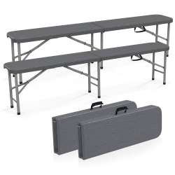 GYMAX 2PCs 6 Ft Plastic Folding Bench Portable Fold-In-Half Seat W/ 1320 Lbs Capacity In Gray