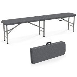 GYMAX 6 Ft Plastic Folding Bench Portable Fold-In-Half Seat W/ 1320 Lbs Capacity In Gray