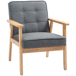 HOMCOM Modern Accent Chair With Button Tufted Back, Upholstered Linen Armchair With Solid Wood Frame And Soft Thick Padded for Living Room, Bedroom