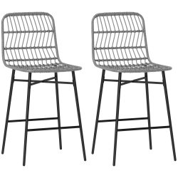 HOMCOM Rattan Bar Stools Set Of 2, 26" Wicker Counter Height Bar Stools \w Back, Modern Barstools for Kitchen Island, Kitchen Counter And Dining