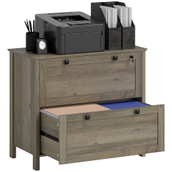 HOMCOM Lateral File Cabinet, 2 Drawer Filing Cabinet With Lock, Printer Stand, Office Filing Cabinet Organizer for A4, Letter Size, Weathered Oak